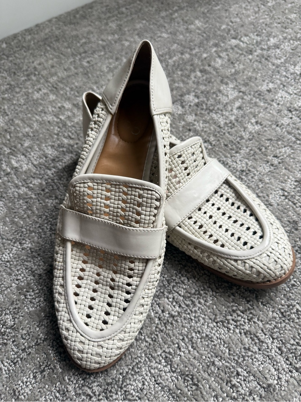 Franco Sarto Cream Woven Leather Slip-On Loafers
